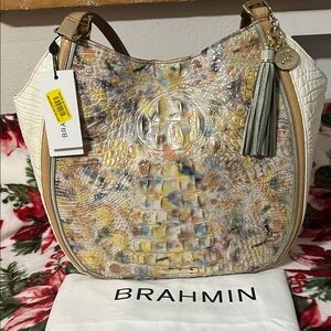 Brahmin White and Multicolor Embossed Shoulder Bag